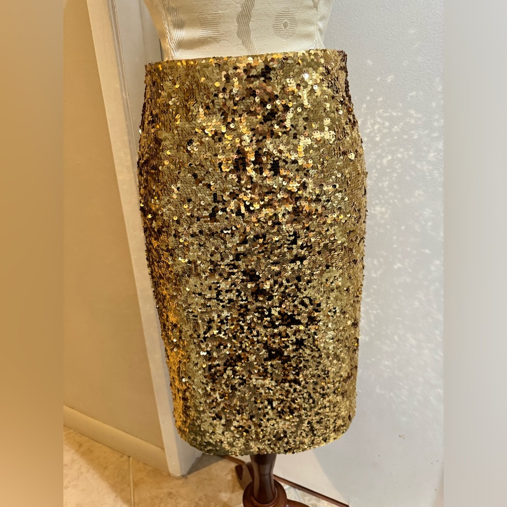 Alice + Olivia Gold Sequin Ramos Sparkly Stunner Lined Zip Fitted Pencil Skirt 6